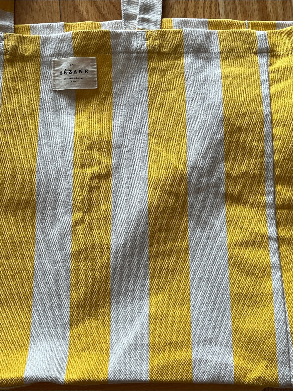 Striped Yellow & White Canvas Tote Bag sezane - Picture 3 of 3
